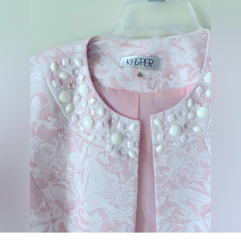 Kasper pink and white Long Sleeve long jacket with Beaded Color - Picture 2 of 5